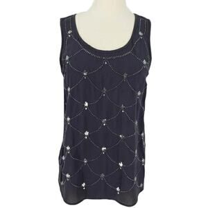 Juicy Couture Beaded Sleeveless Top Chiffon Front Knit Back Dark Gray Size Small